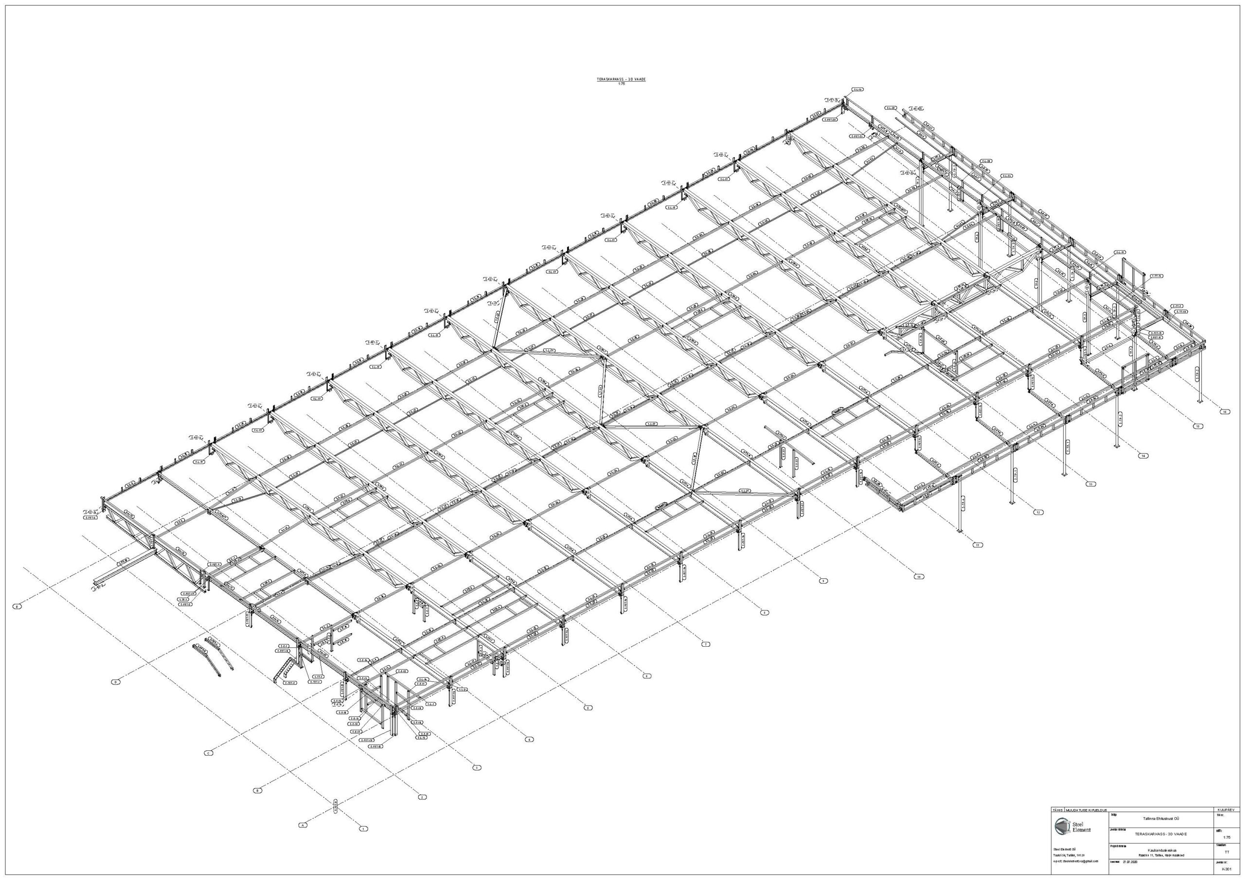 Lidl kauplus Raadiku 11 Tallinn — teraskarkass 3D vaade